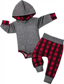 img 4 attached to Newborn Baby Boy Clothes Plaid Letter Print Hoodies + Long Pants 2PCS Fall Winter Outfit Set - Fommy