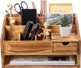 img 2 attached to Wood Desk Drawer Organizers With File Organizer Pen Holder Perfect Office Decor Combo For Desk Organization, Office Desks, Home Can Arrange Calculators, Scissors, Pens, Note Papers, Etc. (Baked Color)