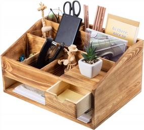 img 4 attached to Wood Desk Drawer Organizers With File Organizer Pen Holder Perfect Office Decor Combo For Desk Organization, Office Desks, Home Can Arrange Calculators, Scissors, Pens, Note Papers, Etc. (Baked Color)