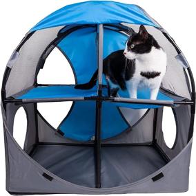 img 4 attached to Collapsible Travel Interactive Kitty Cat Tree Maze House Lounger 🐱 Tunnel Lounge - PET LIFE 'Kitty-Play' - Blue and Grey (One Size)