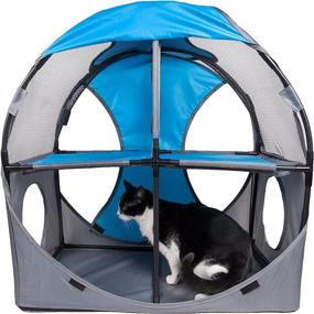 img 2 attached to Collapsible Travel Interactive Kitty Cat Tree Maze House Lounger 🐱 Tunnel Lounge - PET LIFE 'Kitty-Play' - Blue and Grey (One Size)
