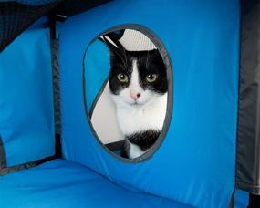 img 1 attached to Collapsible Travel Interactive Kitty Cat Tree Maze House Lounger 🐱 Tunnel Lounge - PET LIFE 'Kitty-Play' - Blue and Grey (One Size)