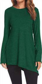 img 2 attached to Stylish and Comfortable: Halife Women's Casual Round Neck Long Sleeve Oblique Hem Side Button Tunic Tops