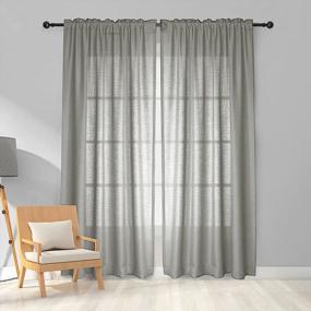 img 4 attached to Melodieux Grey Semi Sheer Curtains 84 Inches Long For Living Room - Linen Look Bedroom Rod Pocket Voile Drapes, 52 By 84 Inch (2 Panels)