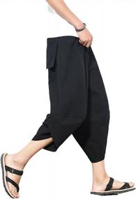 img 3 attached to Men'S Linen Capri Pants With Elastic Waist, Wide Leg, And Relaxed Fit