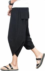 img 1 attached to Men'S Linen Capri Pants With Elastic Waist, Wide Leg, And Relaxed Fit