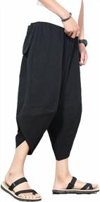 img 2 attached to Men'S Linen Capri Pants With Elastic Waist, Wide Leg, And Relaxed Fit
