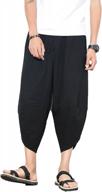 men's linen capri pants with elastic waist, wide leg, and relaxed fit logo