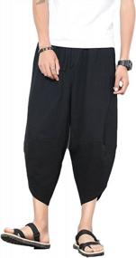 img 4 attached to Men'S Linen Capri Pants With Elastic Waist, Wide Leg, And Relaxed Fit