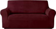 wine red velvet plush stretch sofa slipcover - high stretch one piece non-slip furniture protector for 2 cushion loveseat in rich velour fabric - fits living room loveseats 58" to 72 logo