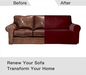 img 2 attached to Wine Red Velvet Plush Stretch Sofa Slipcover - High Stretch One Piece Non-Slip Furniture Protector For 2 Cushion Loveseat In Rich Velour Fabric - Fits Living Room Loveseats 58" To 72
