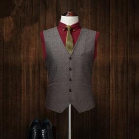 img 2 attached to Classic Vintage Tweed Herringbone Wool Blend Tailored Men'S Suit In Solid Charcoal, 3-Piece Set