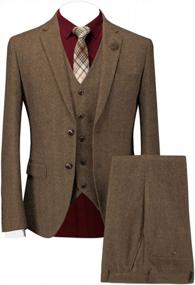 img 4 attached to Classic Vintage Tweed Herringbone Wool Blend Tailored Men'S Suit In Solid Charcoal, 3-Piece Set