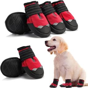 img 4 attached to 🐾 AOKOWN Dog Shoes: Reflective Mesh Waterproof Boots for Hot Pavement, Pet Rain Boots for Medium and Large Dogs - 4PCS (Red, Size 3)