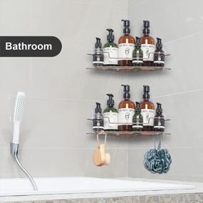 img 3 attached to AmazerBath Corner Shower Caddy With Hooks, Adhesive Shower Shelf For Bathroom Storage, Stainless Steel Shower Organizer Wall Mounted, No Drilling, 2 Pack, Nickel