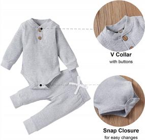 img 1 attached to Cotton Ribbed 2PCS Outfits For Unisex Winter Newborns: Long Sleeve Tops And Pants Set With Solid Color Design
