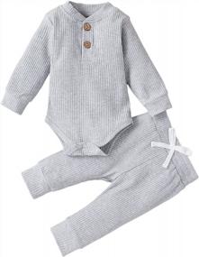 img 4 attached to Cotton Ribbed 2PCS Outfits For Unisex Winter Newborns: Long Sleeve Tops And Pants Set With Solid Color Design