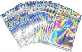 img 4 attached to Tufusiur 100 Pack: Resealable Smell Proof Holographic Bags - Perfect For Food Storage!