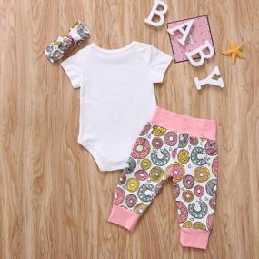 img 3 attached to Newborn Baby Girl Floral Clothes Long Pants Outfits Short Sleeve Donuts Romper Bodysuit Headband