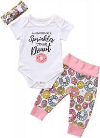 img 4 attached to Newborn Baby Girl Floral Clothes Long Pants Outfits Short Sleeve Donuts Romper Bodysuit Headband