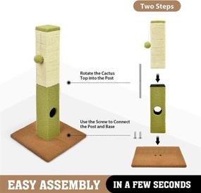 img 3 attached to Petellow 31-Inch Tall Cactus Cat Scratching Post with 2 Play Balls - Natural Sisal-Covered Square Cat Scratching Tower for Indoor Cats - Ideal Cat Scratcher for Kittens and Large Cats