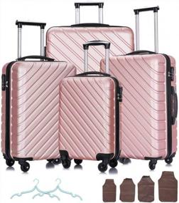 img 4 attached to 🧳 Travel in Style with Apelila's 4-Piece Hardshell Luggage Set in Rose Gold - Includes Spinner Wheels, Free Cover & Hanger