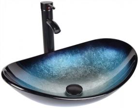 img 4 attached to Раковина из синего художественного стекла с масляным бронзовым краном и выдвижным сливом для ванной в форме лодки