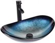 blue artistic glass vessel sink with oil rubbed bronze faucet and pop-up drain for boat shape bathroom logo