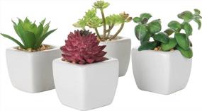 img 1 attached to Set Of 4 Artificial Mini Succulent Plants In White Ceramic Pots, Colorful Faux Succulents For Modern Home Decor