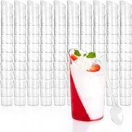 100 мини-пластиковых круглых наклонных чашек для десерта с ложками - 3 унции для закусок для шоколада, пробников, рюмок и многого другого логотип