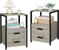 2-drawer industrial nightstand set of 2, end table with open shelf & sturdy black metal frame for bedroom, living room, guest room small space - grey logo