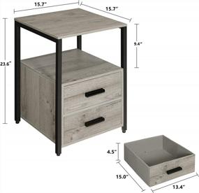 img 2 attached to Промышленная тумбочка с 2 ящиками, набор из 2 столиков с открытой полкой и прочной черной металлической рамой для спальни, гостиной, небольшого пространства для гостей - серый