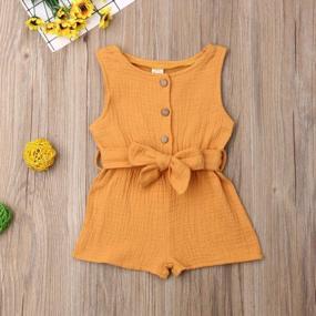 img 2 attached to Summer Cotton Linen Baby Girl Jumpsuit With Ruffles, Button-Up Bodysuit Outfit For Newborns