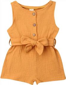 img 4 attached to Summer Cotton Linen Baby Girl Jumpsuit With Ruffles, Button-Up Bodysuit Outfit For Newborns