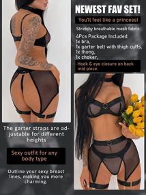 img 2 attached to Sexy Fishnet Lingerie Set For Women - 4-Piece Sheer Mesh Lace Garter Bra And Panty Set With Choker For Enhanced Sensuality