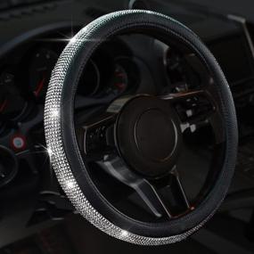 img 4 attached to Banseko Diamond Leather Steering Wheel Cover: Black Bling Crystal Rhinestones, Universal Fit 15 Inch Car Wheel Protector for Girls and Women