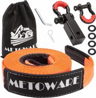 metoware heavy duty tow strap recovery kit - 3" x 30ft(35,000lbs) tree saver winch strap + 3/4" d ring shackles(2pcs) +2"shackle hitch receiver + 5/8 hitch pin + storage bag - truck, suv, atv off road logo