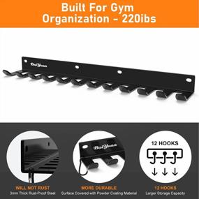 img 2 attached to Heavy-Duty 12 Hook Gym Rack Organizer Wall Mount Hanger For Barbell Storage, Resistance Bands, Jump Ropes, Chains & Weightlifting Belts Home Workout Gear