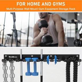 img 3 attached to Heavy-Duty 12 Hook Gym Rack Organizer Wall Mount Hanger For Barbell Storage, Resistance Bands, Jump Ropes, Chains & Weightlifting Belts Home Workout Gear