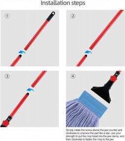 img 3 attached to Yocada Heavy Duty Cotton Wet Mop With Looped-End String, Commercial Industrial Grade Iron Pole Jaw Clamp Floor Cleaning Tool - 52In Long Red