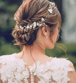 img 4 attached to Золотая цветочная свадебная повязка на голову с кристаллами и жемчугом ручной работы, лоза для волос - YERTTER Свадебные аксессуары для волос для женщин и невесты