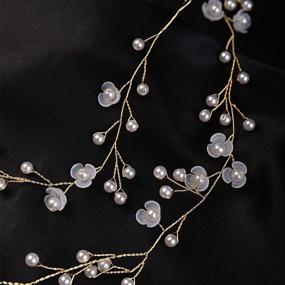 img 1 attached to Gold Floral Wedding Bridal Crystal Handmade Pearl Headband Hair Vine - YERTTER Bridal Hair Accessories For Women And Bride