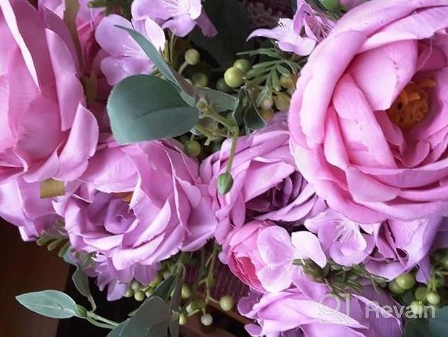 img 1 attached to Silk Peony Artificial Flower Bouquet With Roses - Perfect For Weddings And Home Decor, Pack Of 2 review by David Will