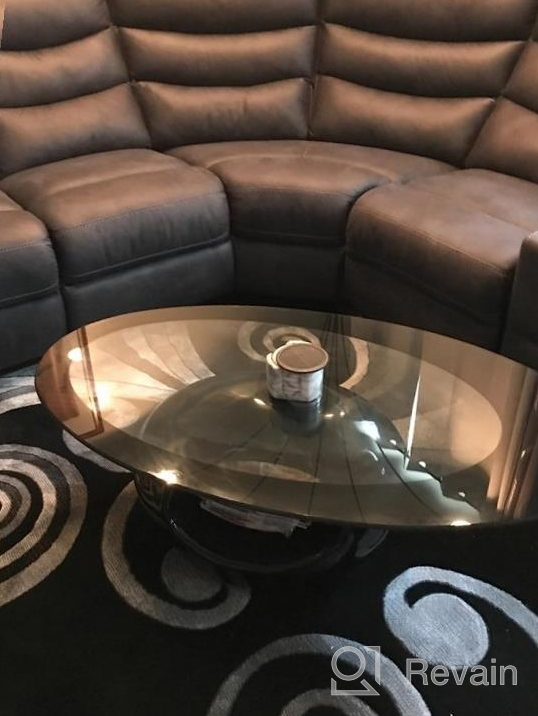 img 1 attached to Modern Black Oval Glass Coffee Table With Round Hollow Base - Perfect For Home Living Room Furniture! review by Doug Destruction