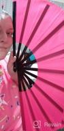 img 1 attached to Black Large Rave Folding Hand Fan For Men/Women - Chinese Japanese Kung Fu Tai Chi Fabric Case EDM Music Festival Club Event Party Dance Performance Decoration OMyTea review by Shawn Martin