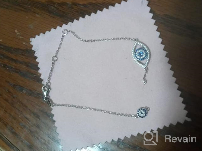 img 1 attached to Kaletine Blue Evil Eyes Link Bracelet - Hypnotic Sterling Silver 925 CZ Chain - Adjustable Length Range: 6.7", 7", 7.5 review by Israel Thurow