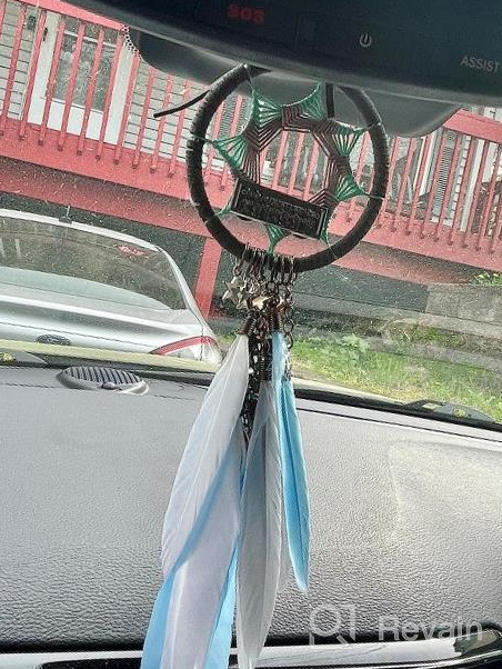 img 1 attached to Dremisland Handmade Dream Catcher Car Rear View Mirror Charm With Pearl Ornament - Blue And Grey Dream Catchers review by Crystal Gonzalez