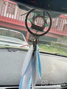 img 6 attached to Dremisland Handmade Dream Catcher Car Rear View Mirror Charm With Pearl Ornament - Blue And Grey Dream Catchers