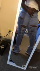 img 7 attached to Женские расклешенные джинсы с эластичной резинкой на талии, необработанным краем и рваными деталями для модного расклешенного образа - от SeNight