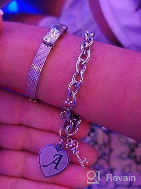 img 1 attached to MMOOHAM Heart Initial Bracelets for Women - Engraved 26 Letters Stainless Steel Charms Bracelet | Birthday & Christmas Jewelry Gift for Women & Teen Girls review by Alycia Sackville